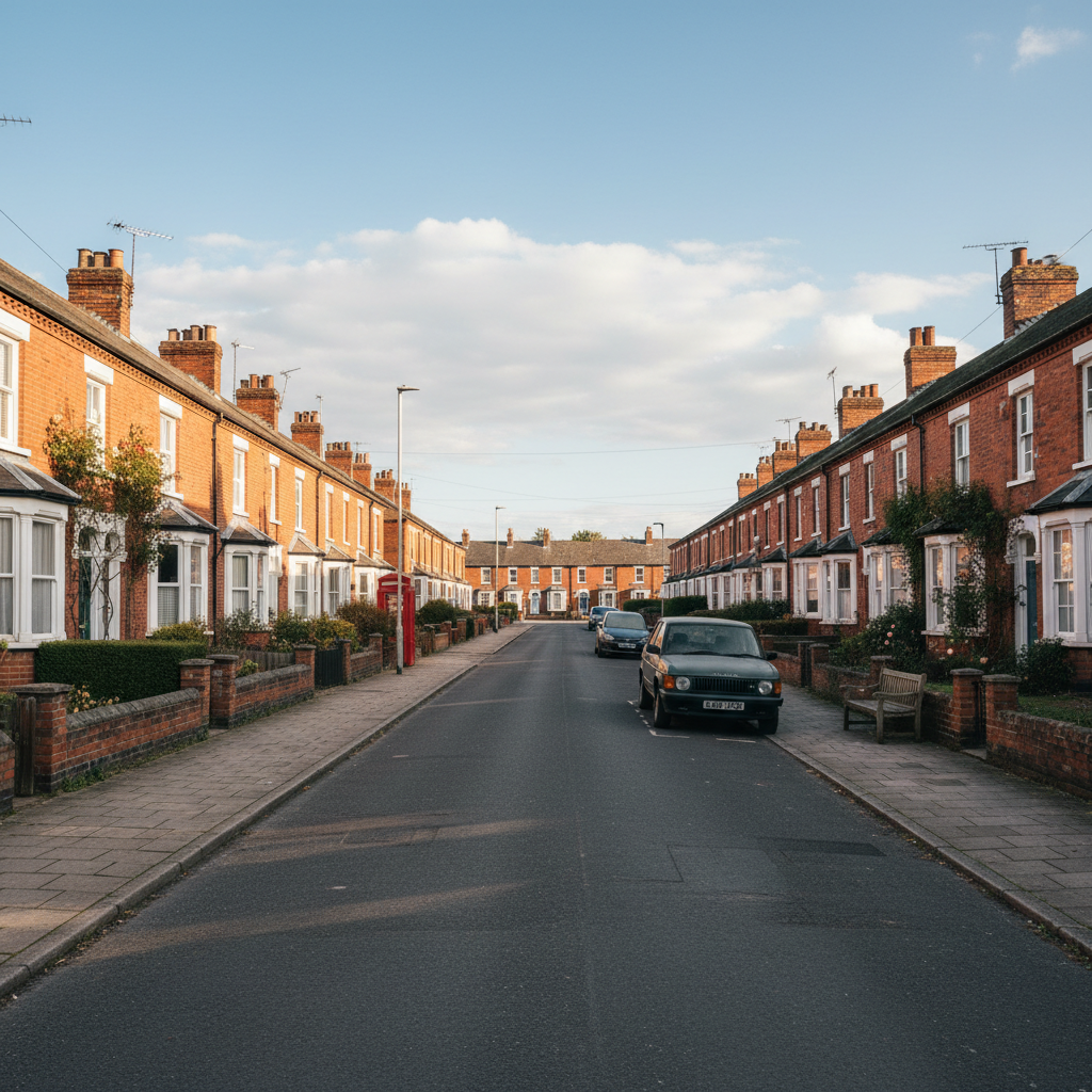 A peaceful street scene with houses, implying a desire for quiet neighbours.