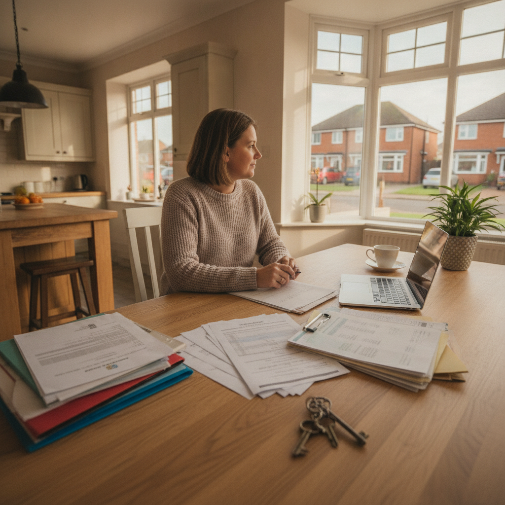 Homeowner sorting property documents before selling a house